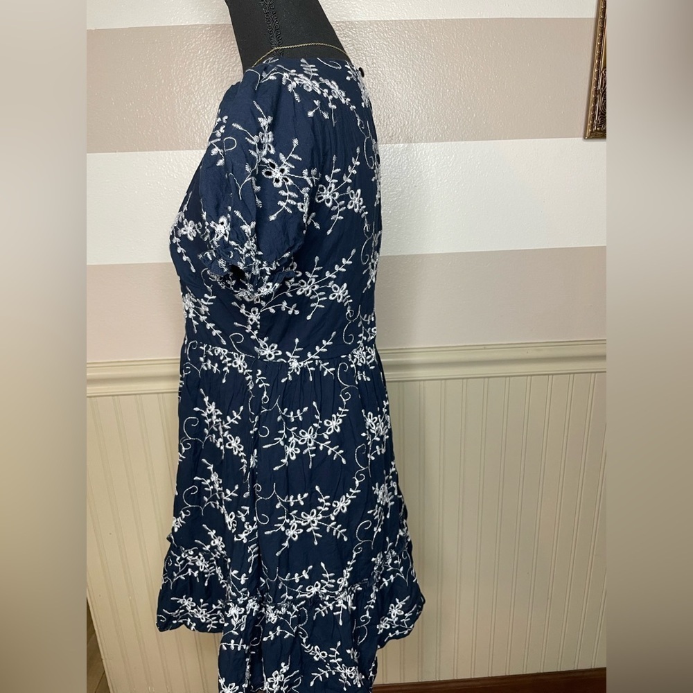 Elegant Navy Blue Floral Mini Dress 100% cotton - Picture 6 of 14
